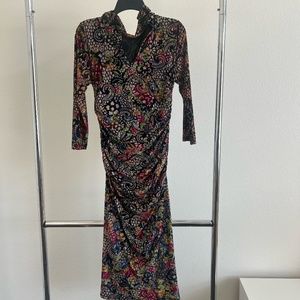 Soft multicolored cinched long sleeved maxi dress